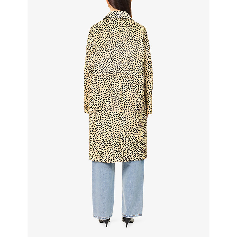Womens Cheetah-Print Leather Coat