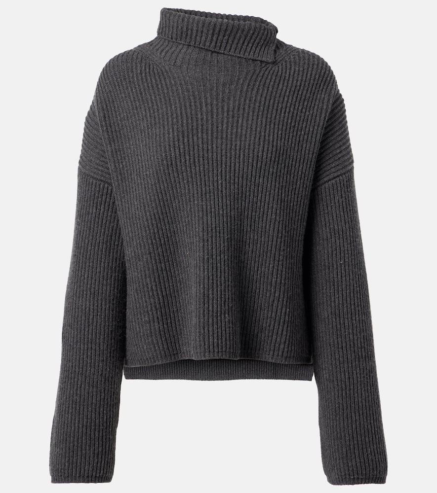 Ribbed-knit wool-blend turtleneck sweater