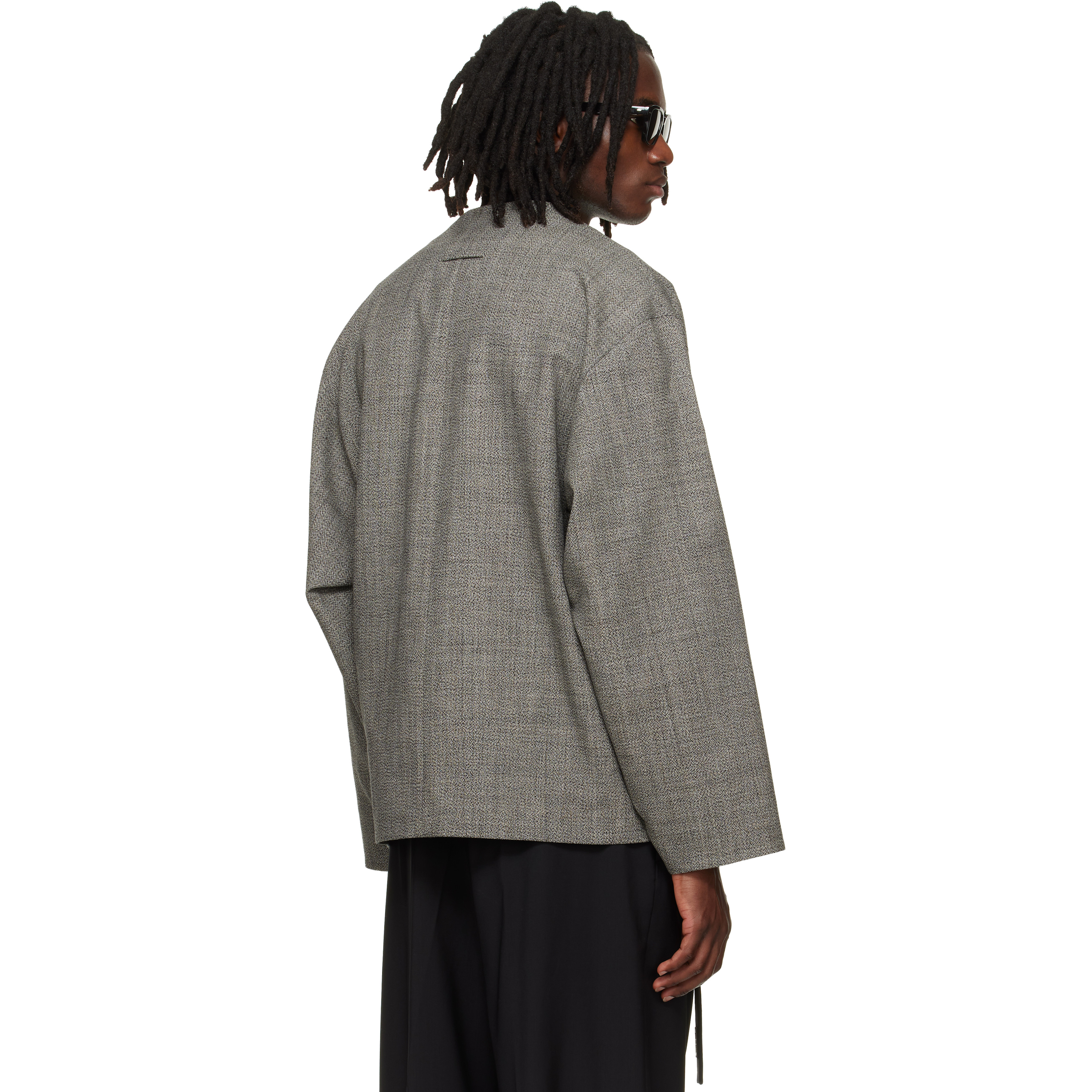Gray Relaxed Cropped Lapelless Blazer