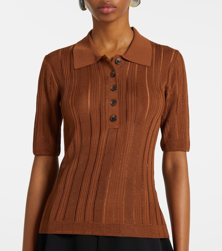Laddered ribbed-knit polo shirt
