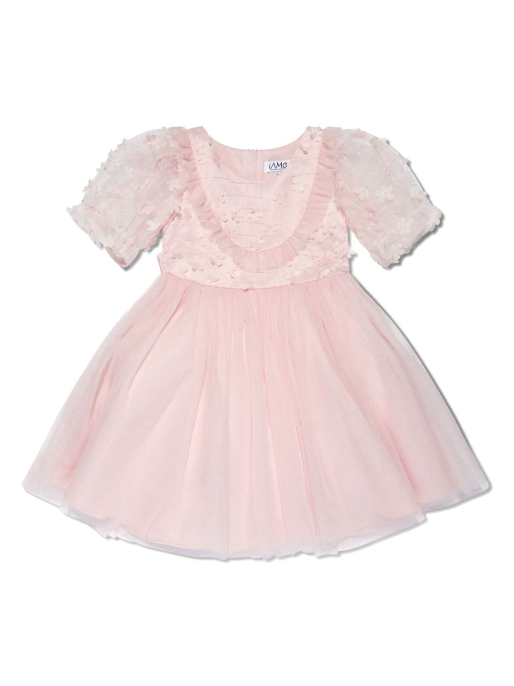 Floral-appliqué tulle dress - Pink