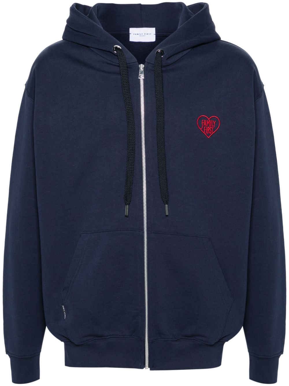 Logo-embroidered cotton hoodie - Blue
