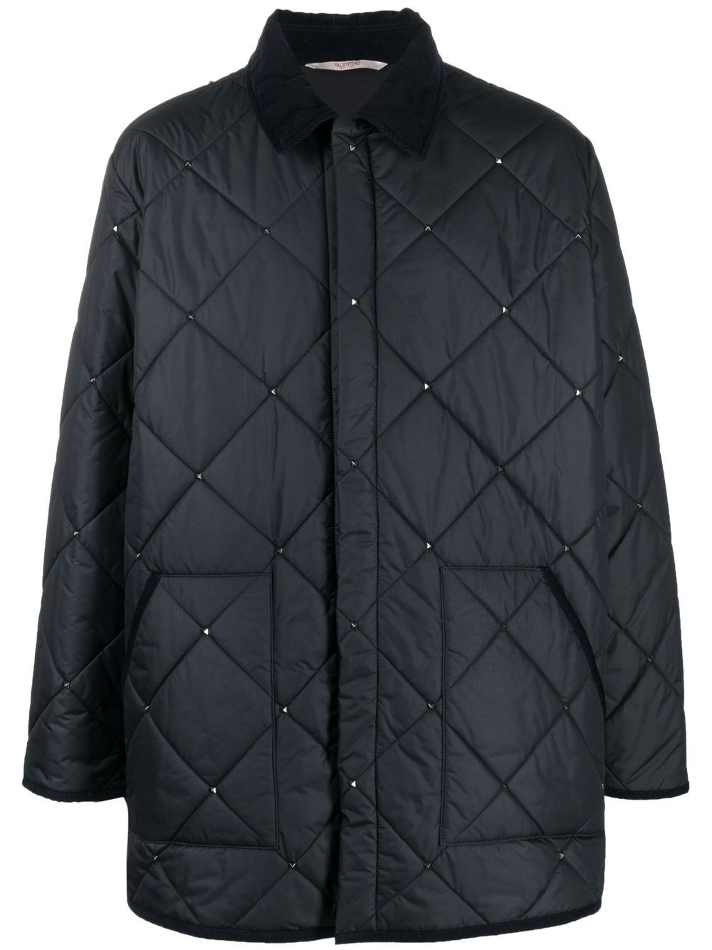 Valentino Garavani Rockstud diamond-quilted short coat - Blue