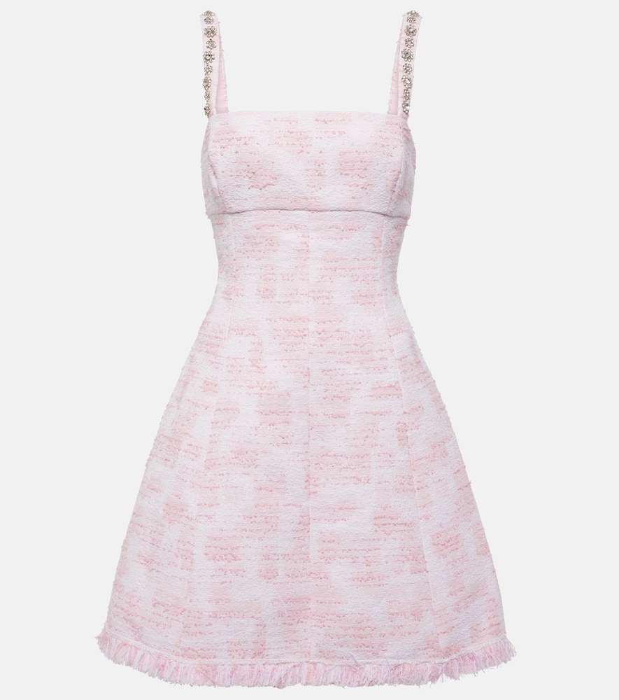 Crystal-embellished tweed minidress