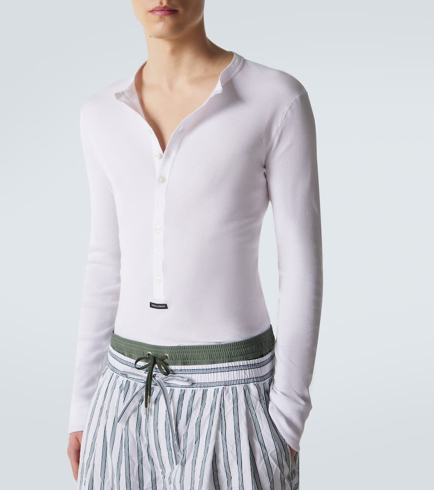 Ribbed-knit cotton Henley shirt