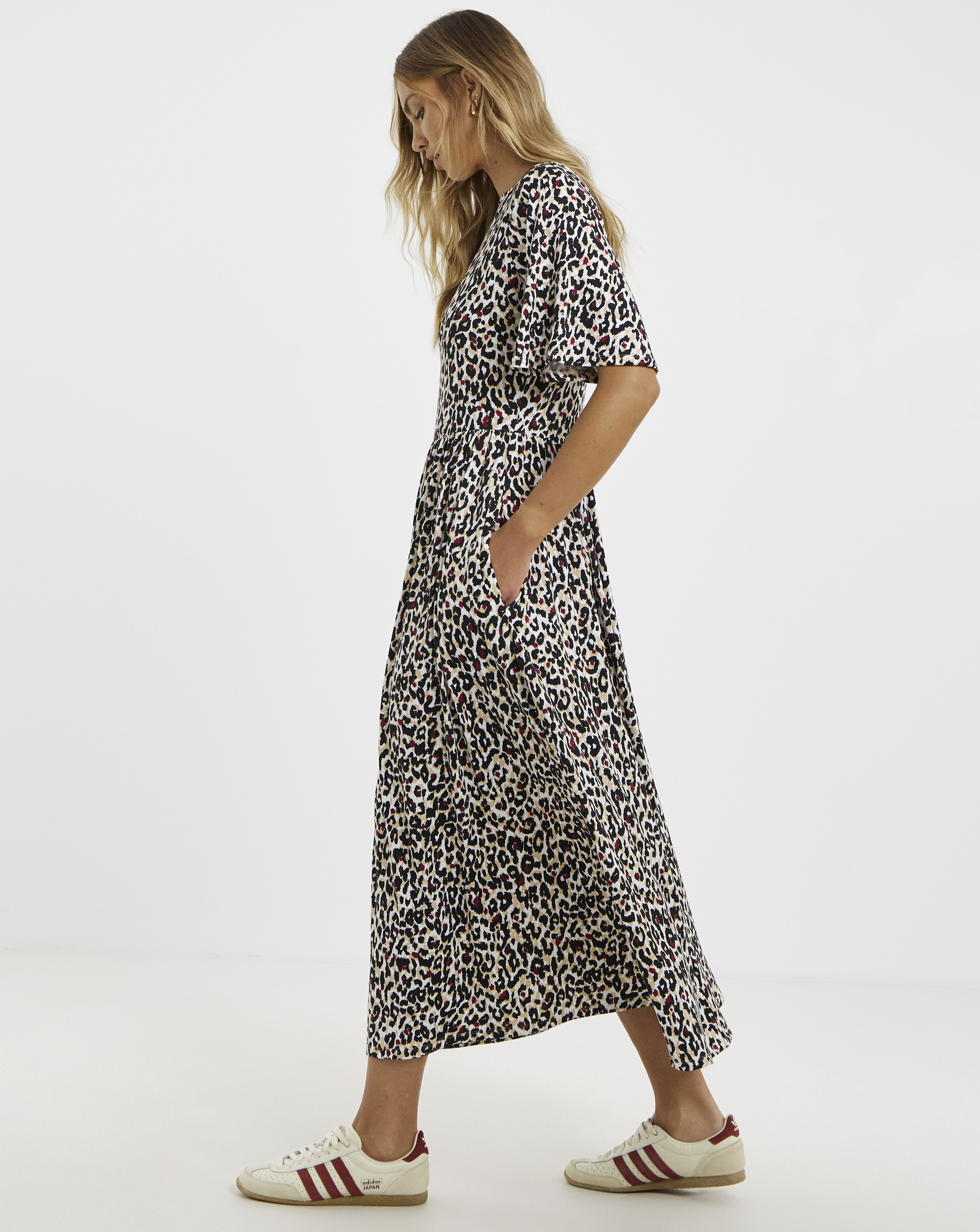 Leopard Supersoft Boat Neck Midi Dre