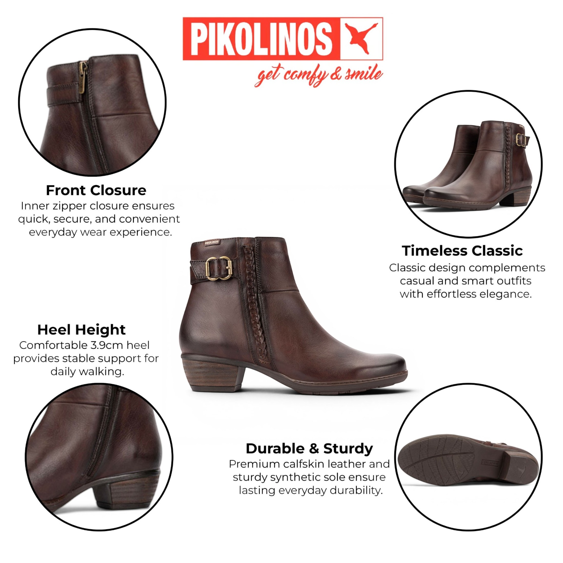 Pikolinos Womens Caoba Red Leather Heel Ankle Boots - Utie