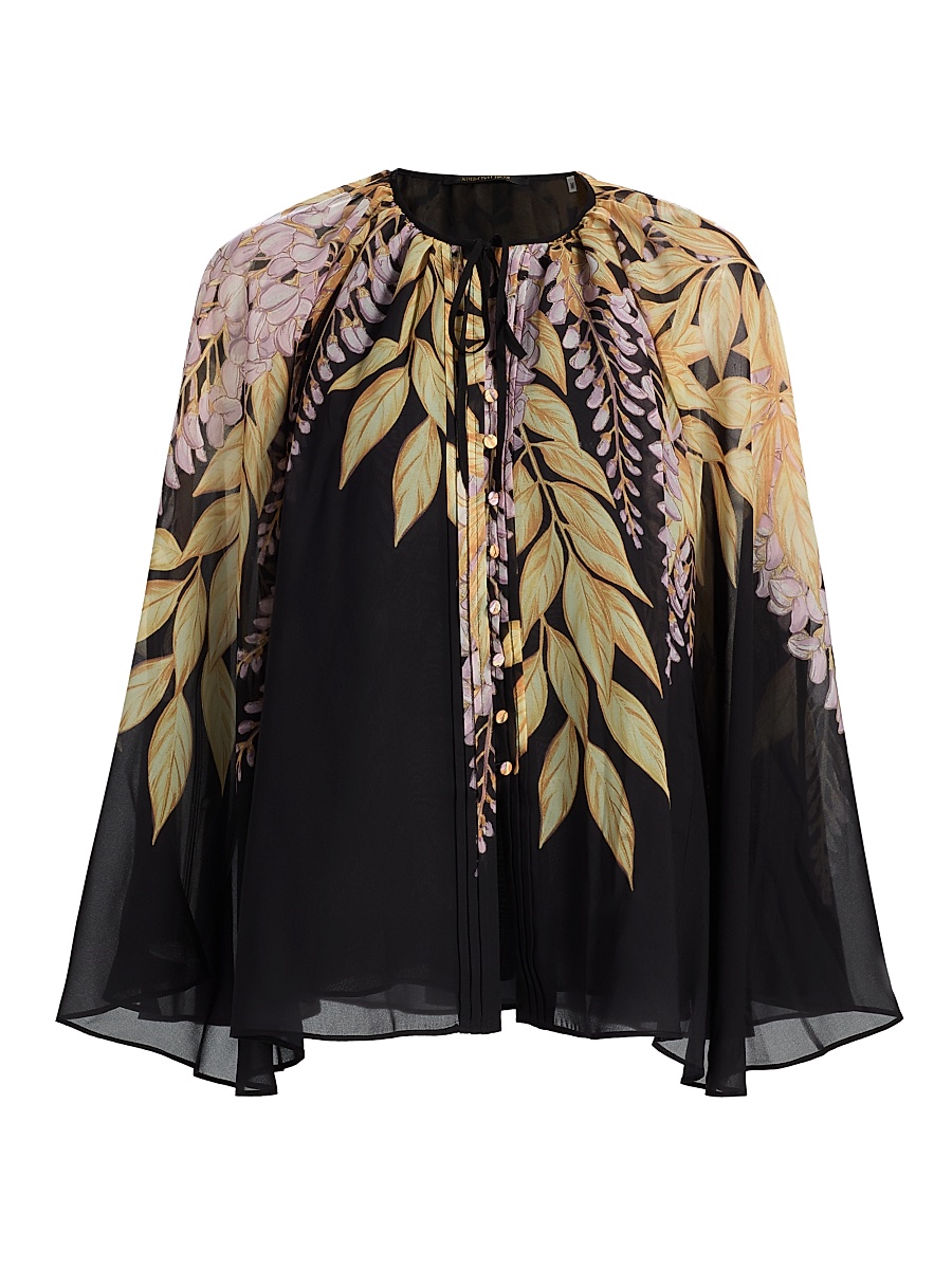 Women's Cara Leaves Blouse - Black Pink