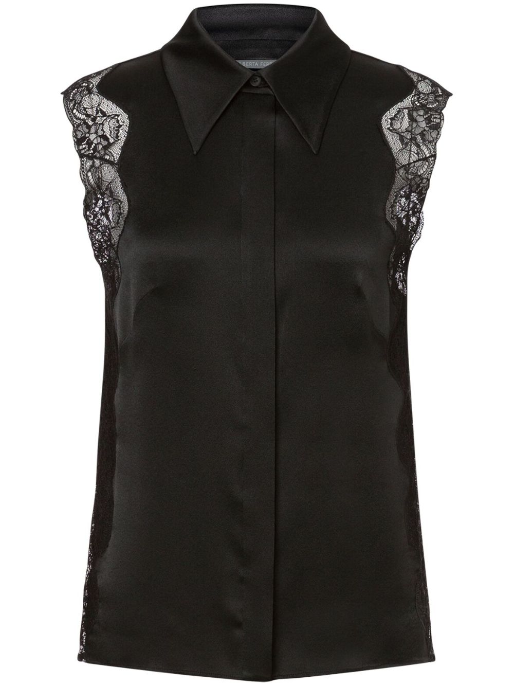 Floral-lace sleeveless shirt - Black