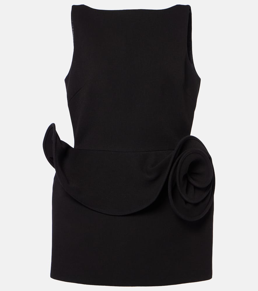 Floral-appliqué ruffled minidress