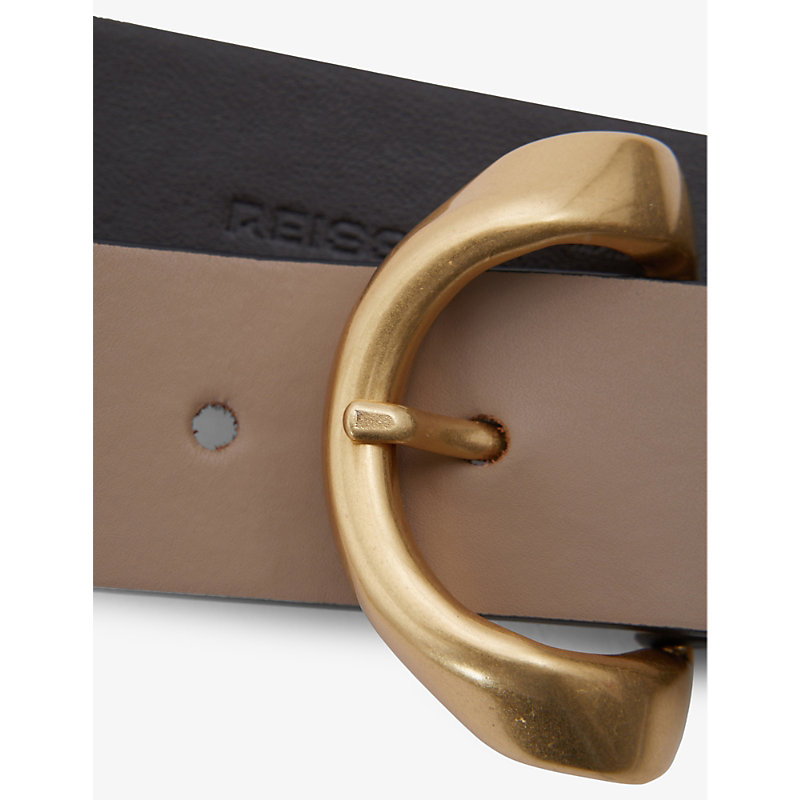 Womens Taupe Indie Twisted-buckle Leather Belt