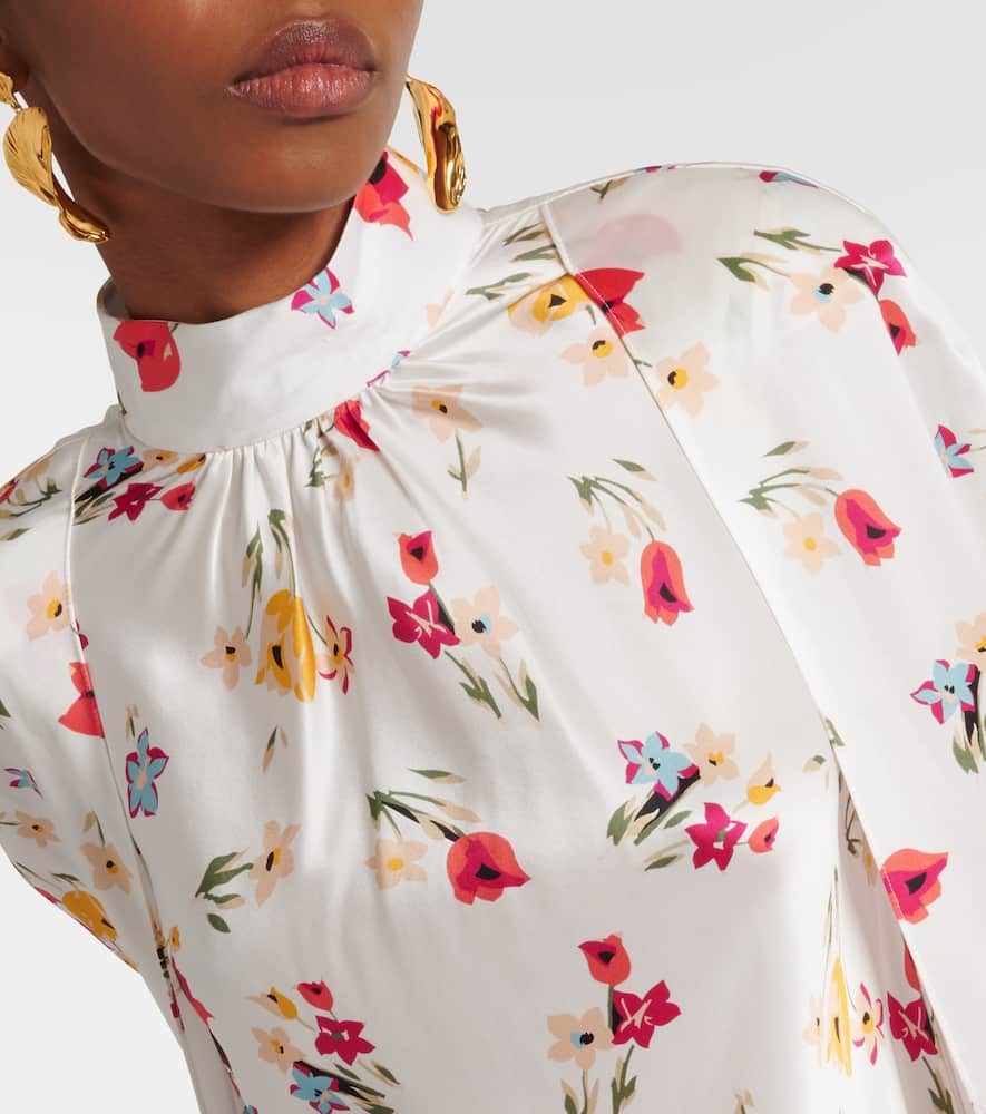 Floral caped silk maxi dress