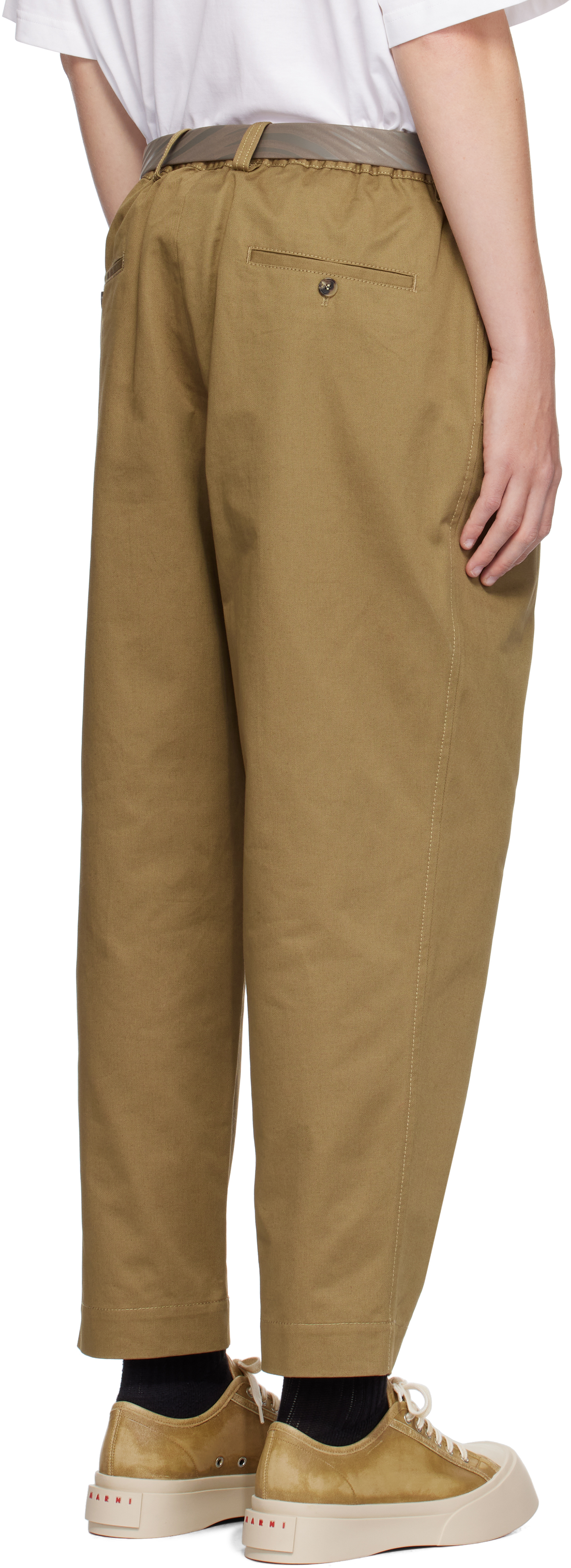 Marni Khaki Cropped Drawstring Trousers