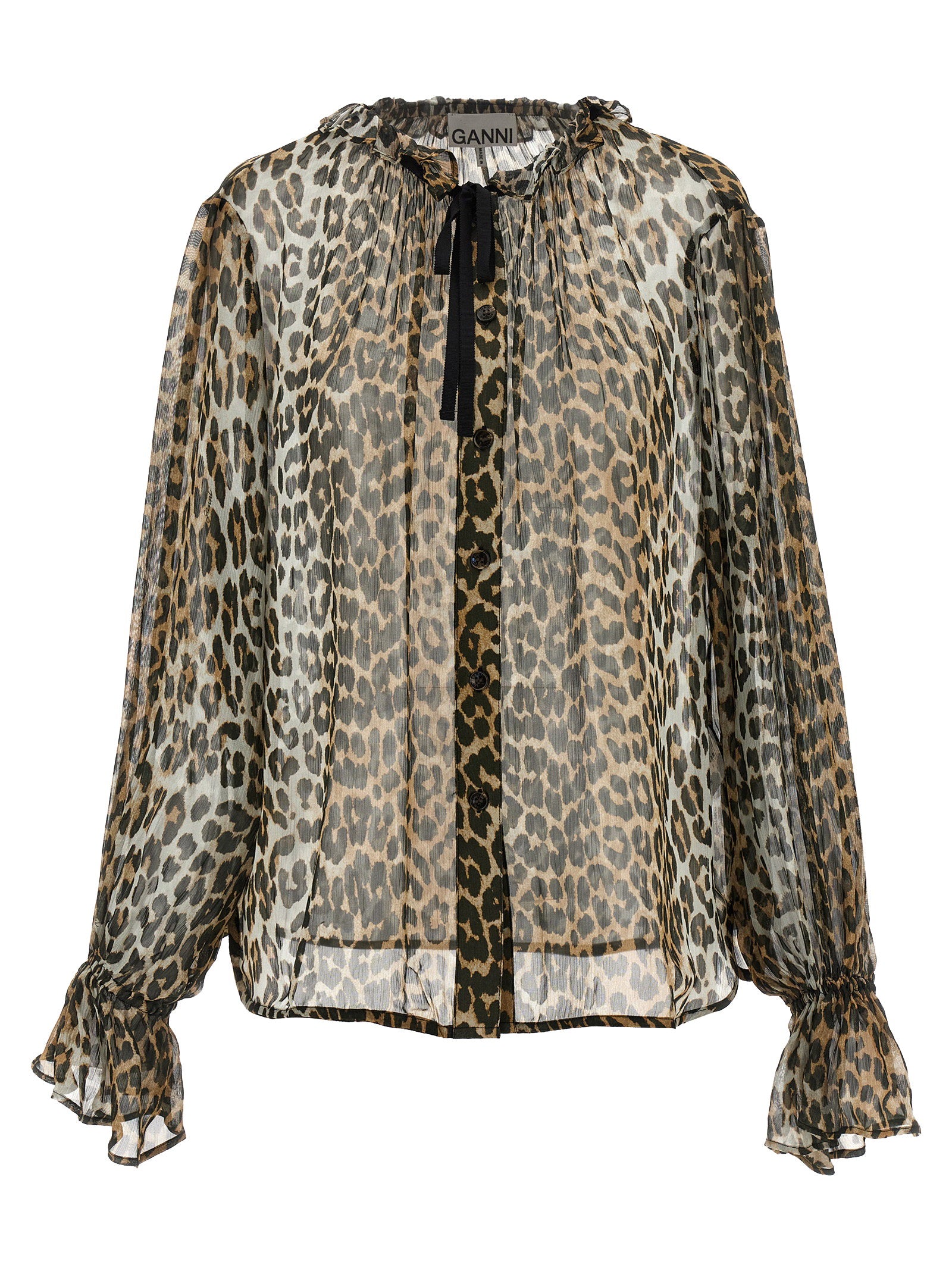 Leopard Print Chiffon Tie String Shirt