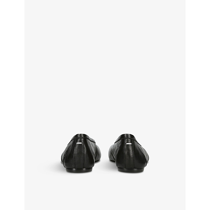 Womens Black Tabi Split-toe Leather Ballet Flats
