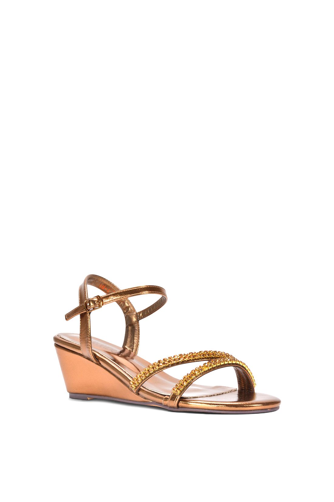 XY London Women's 'Sammy' Diamante Mid Heel Strappy Wedge Sandals in Bronze