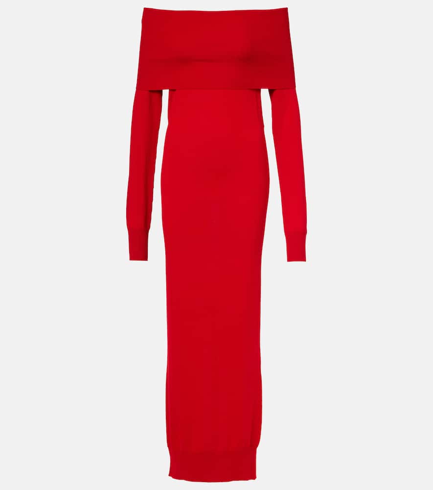 Off-shoulder wool maxi dress