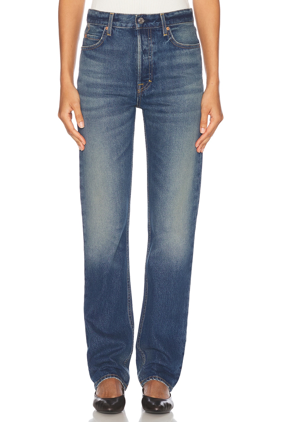 GRLFRND Walker Mid Rise Slim Jeans in Blue. -  30 also in 23, 24, 25, 26, 27, 28