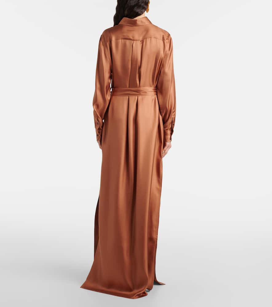 Belted silk twill shirt dress