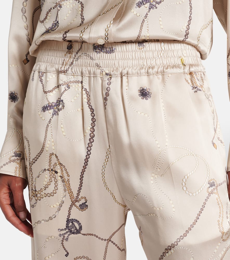 Printed silk satin pajama pants