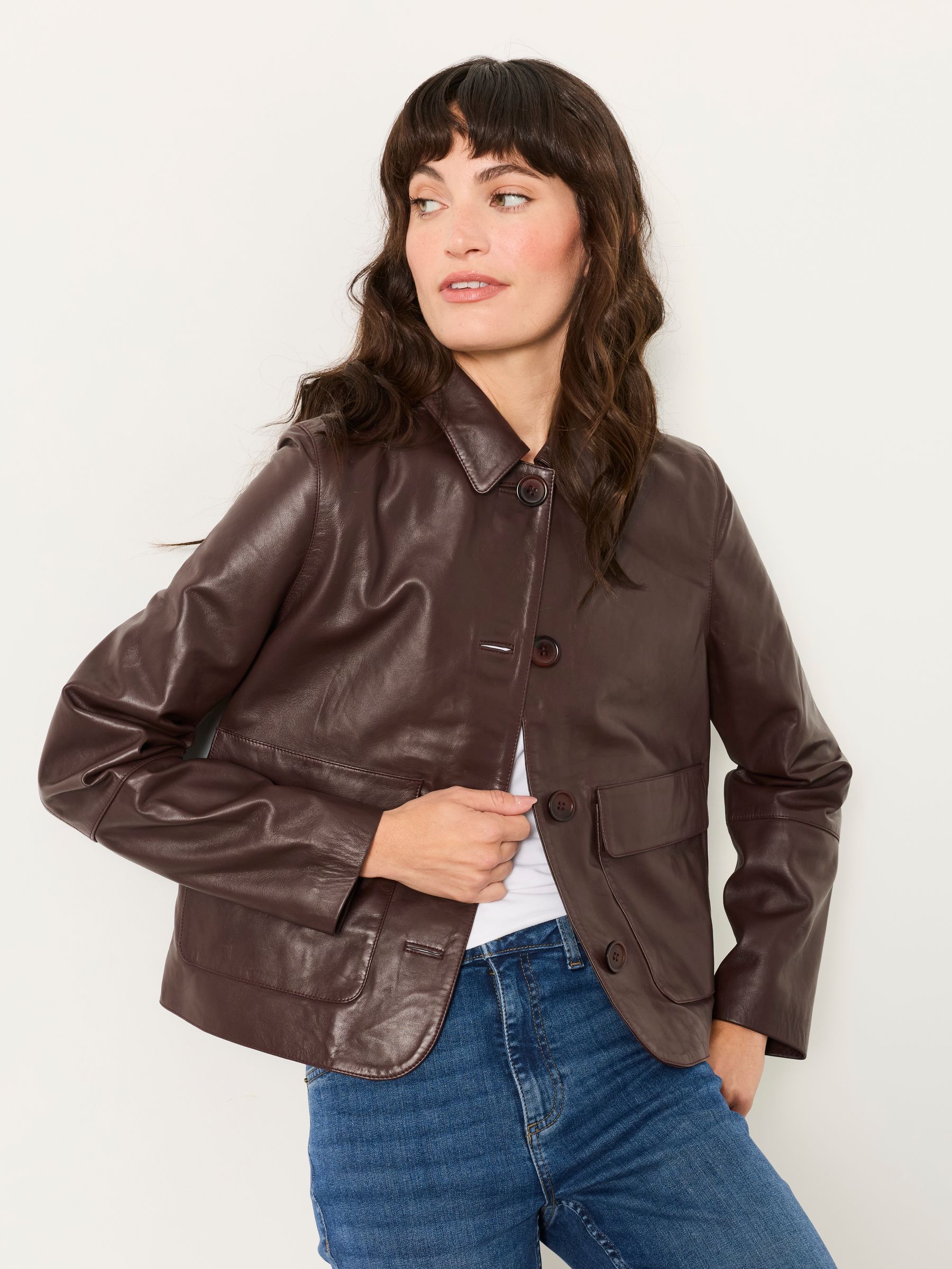 FatFace Eliza Plum Purple Petite Leather Jacket