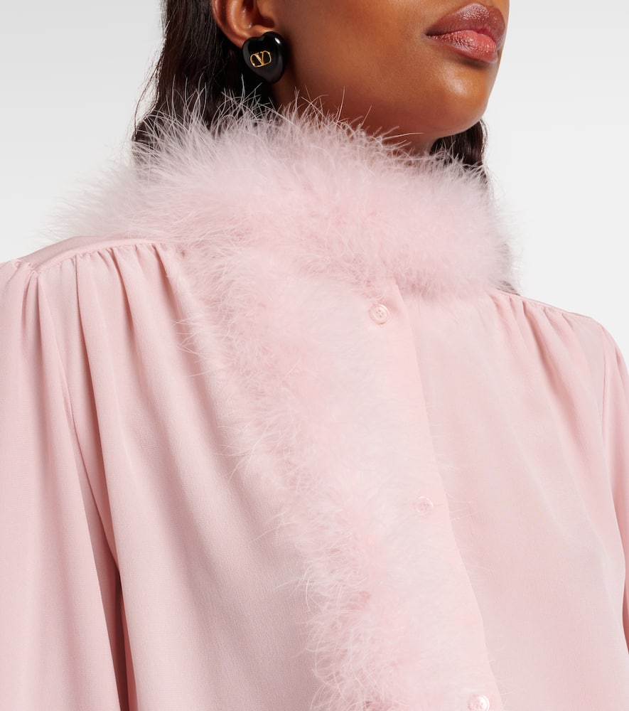 Feather-trimmed silk shirt