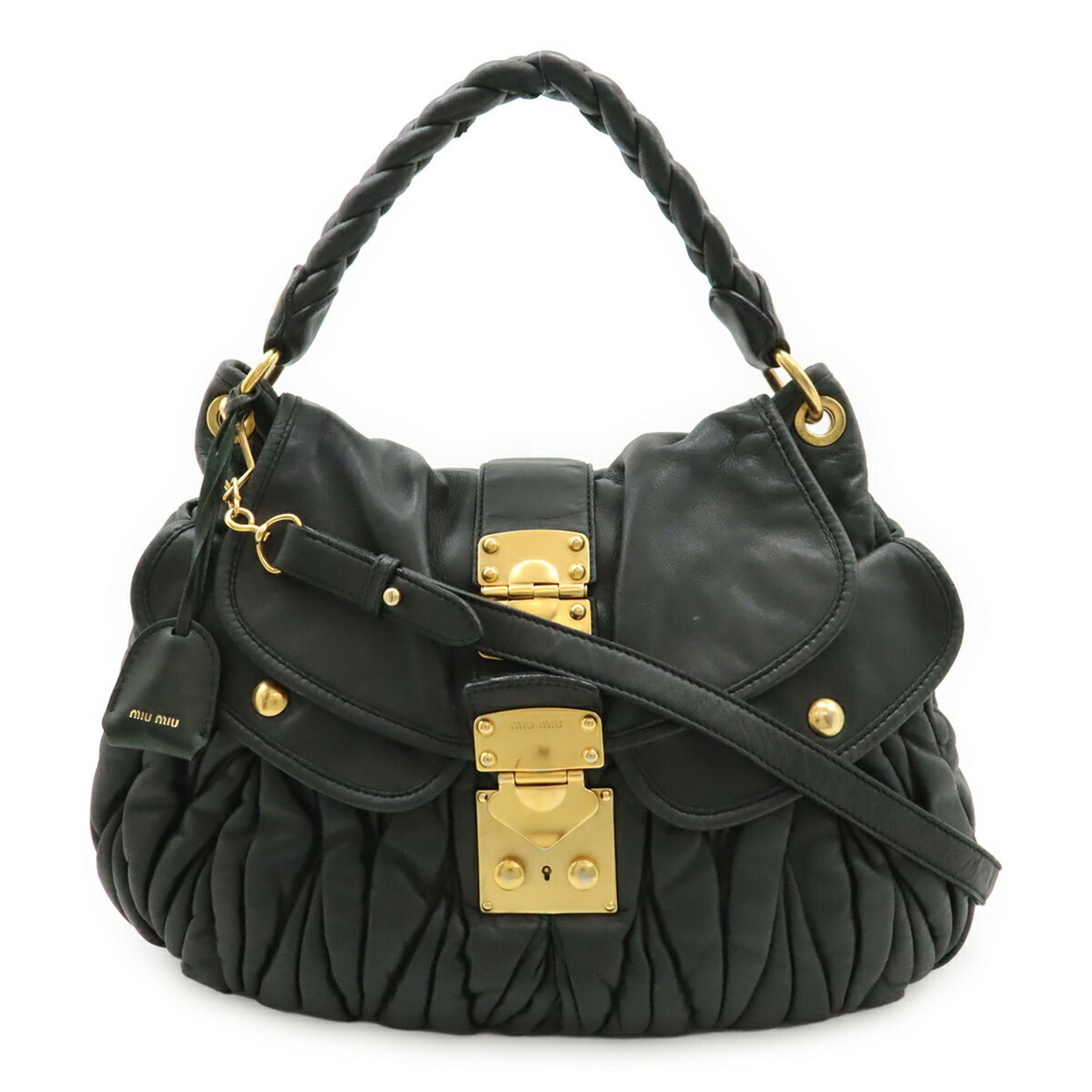 Miu Miu Dark Green Leather Handbag Shoulder Bag Pre-Owned