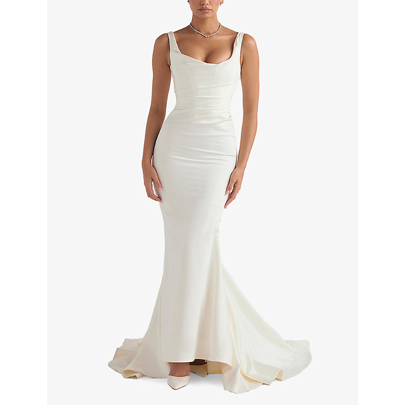 Womens Off White Emilie Cowl-neckline Satin Bridal Gown