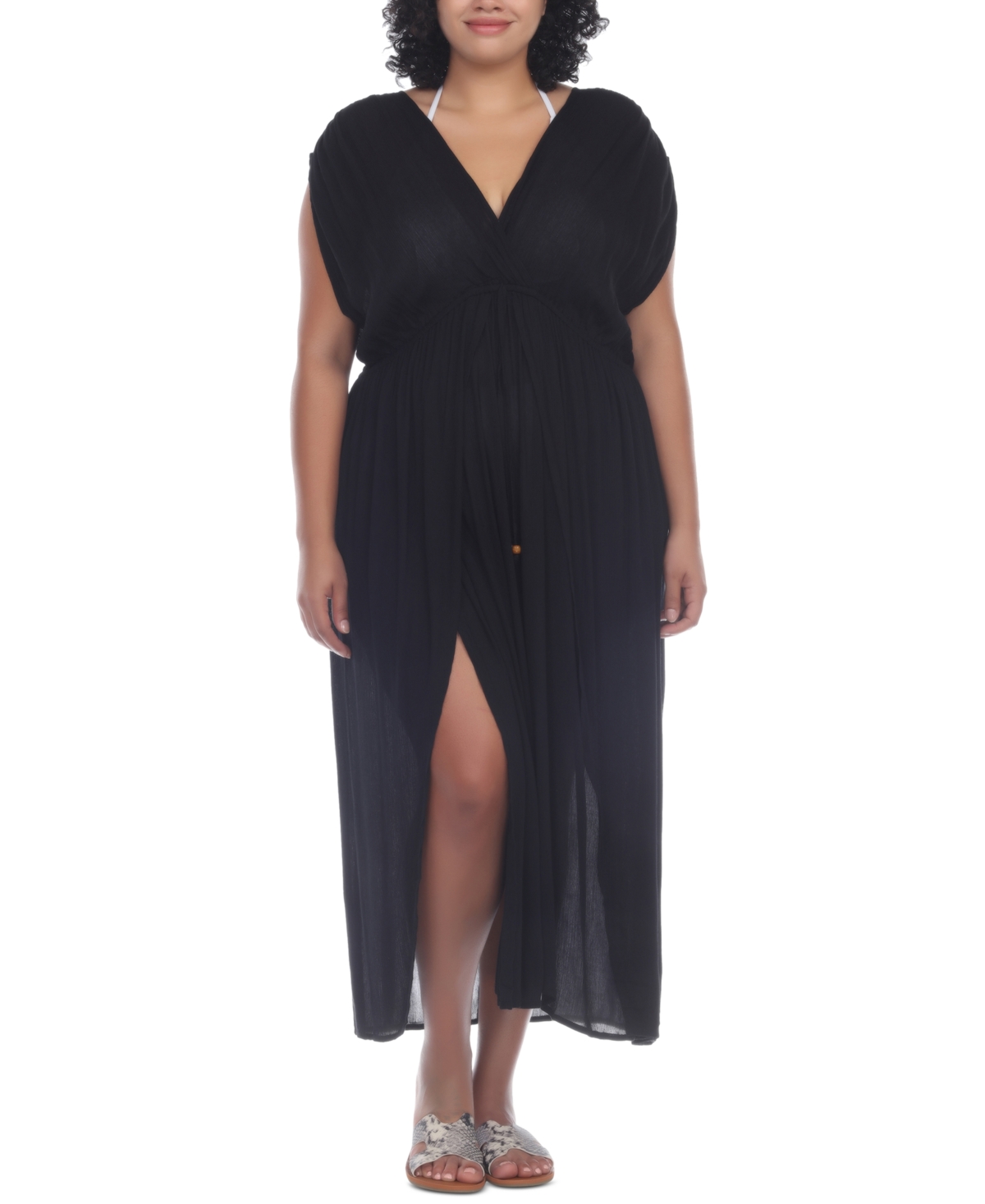 Plus Size Front Slit Cover-Up Maxi Dress - Black
