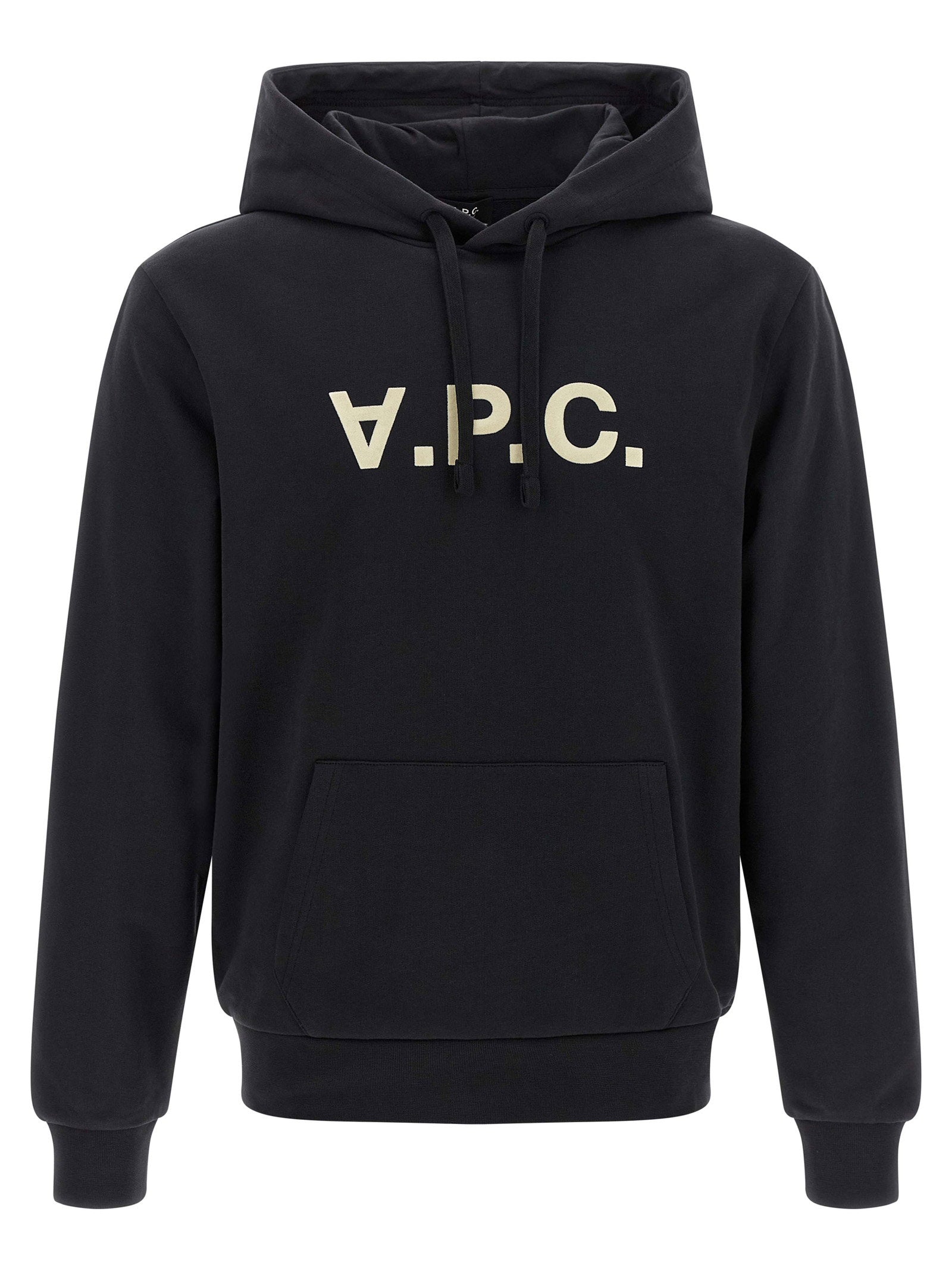 Logo-Flocked Cotton Hoodie — Black