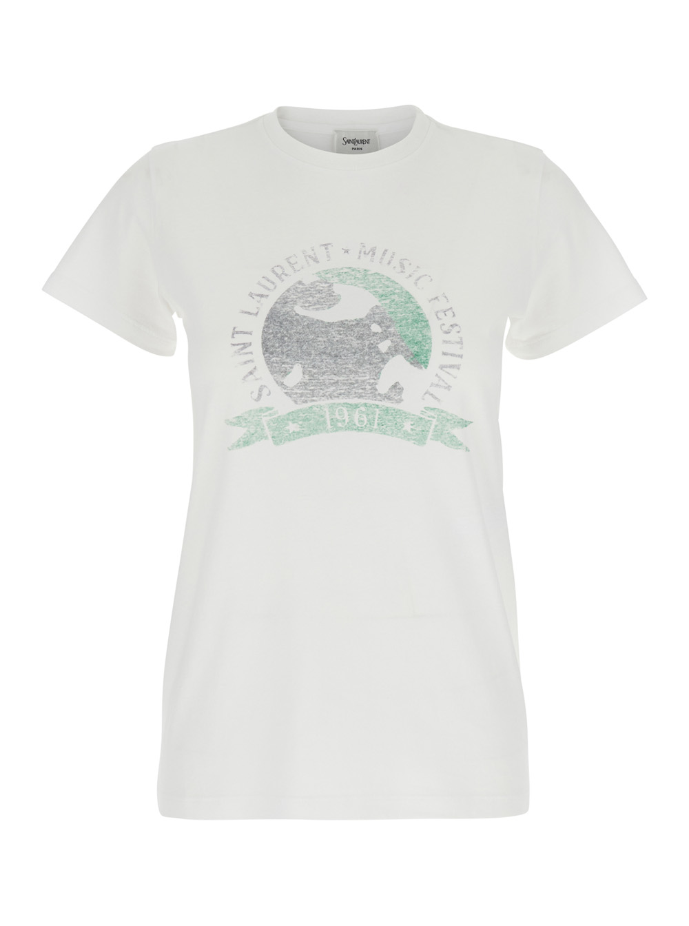 White T-shirt With Graphic Print On The Front In Cotton Woman