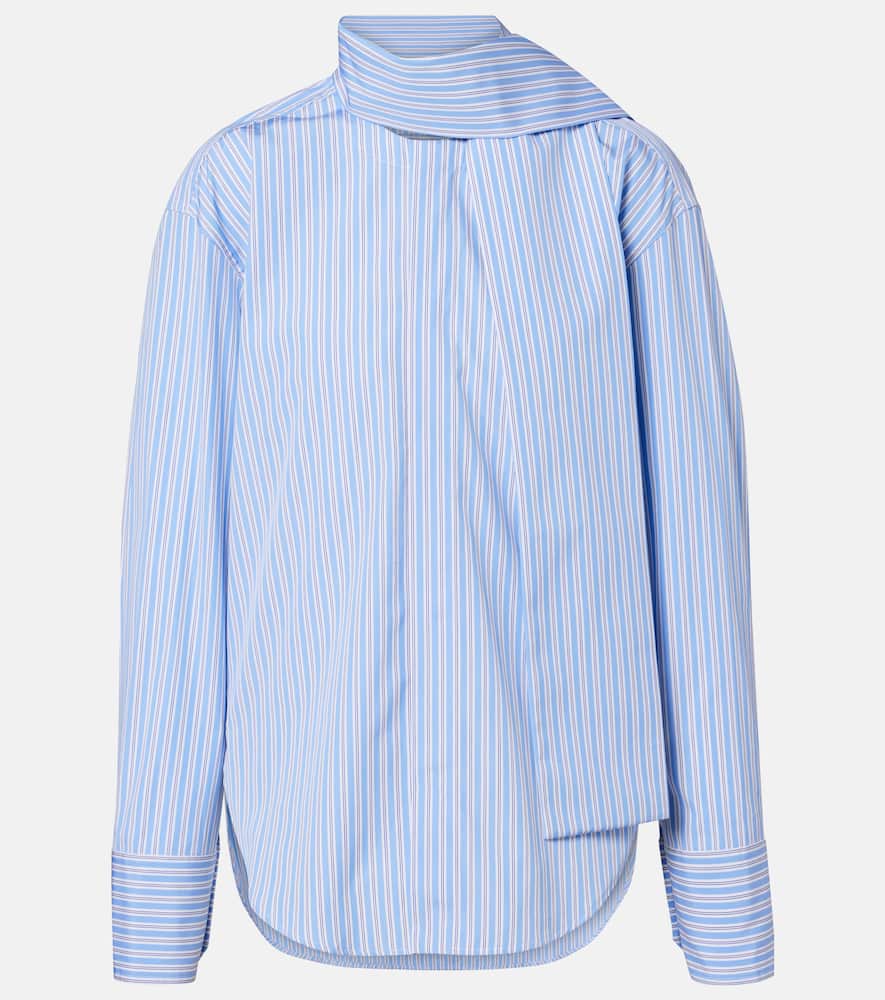 Scarf-detail striped cotton shirt