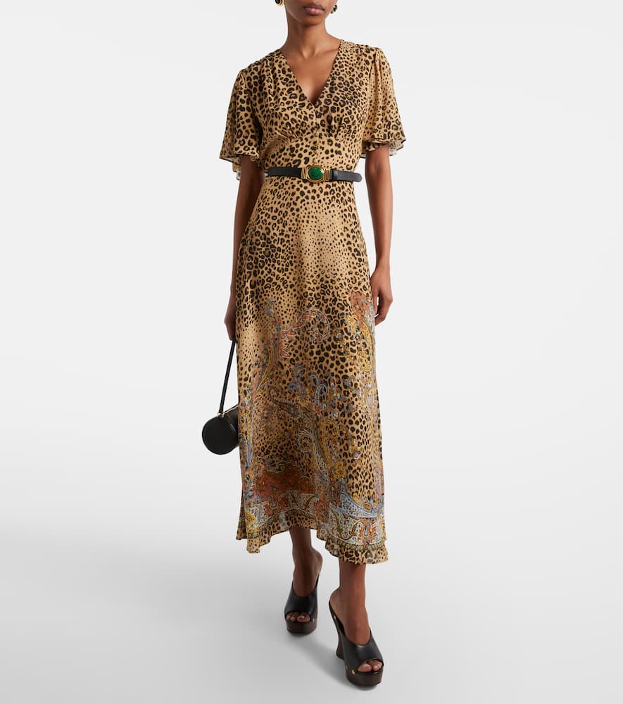 Paisley leopard-print midi dress