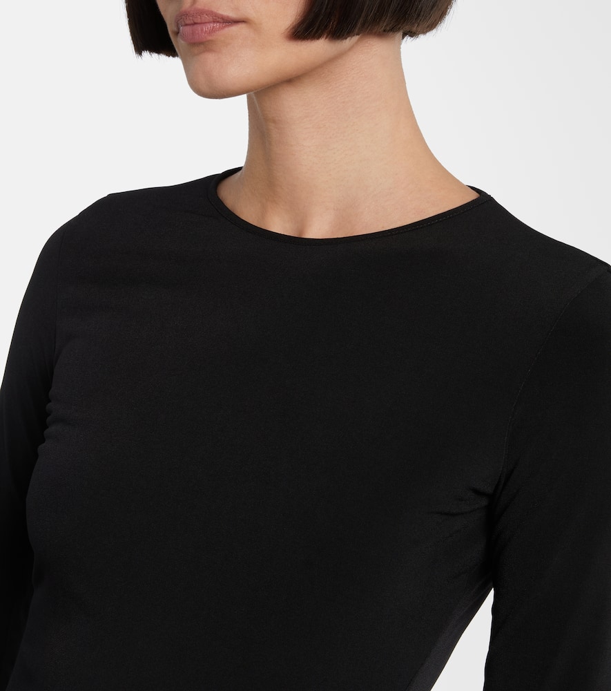 Gathered leather-trimmed top