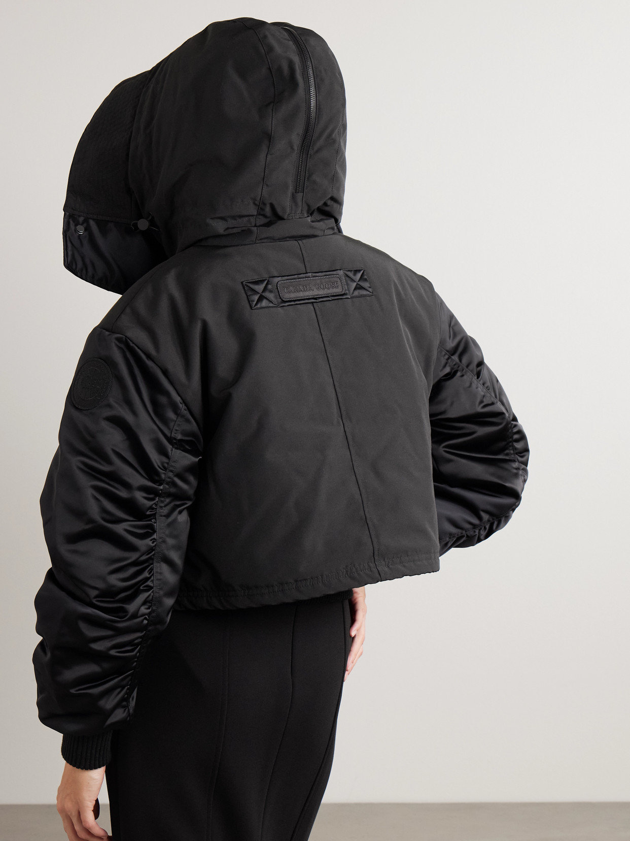 Claremont Oversized Cropped Layered Satin And Shell Bomber Jacket - Black