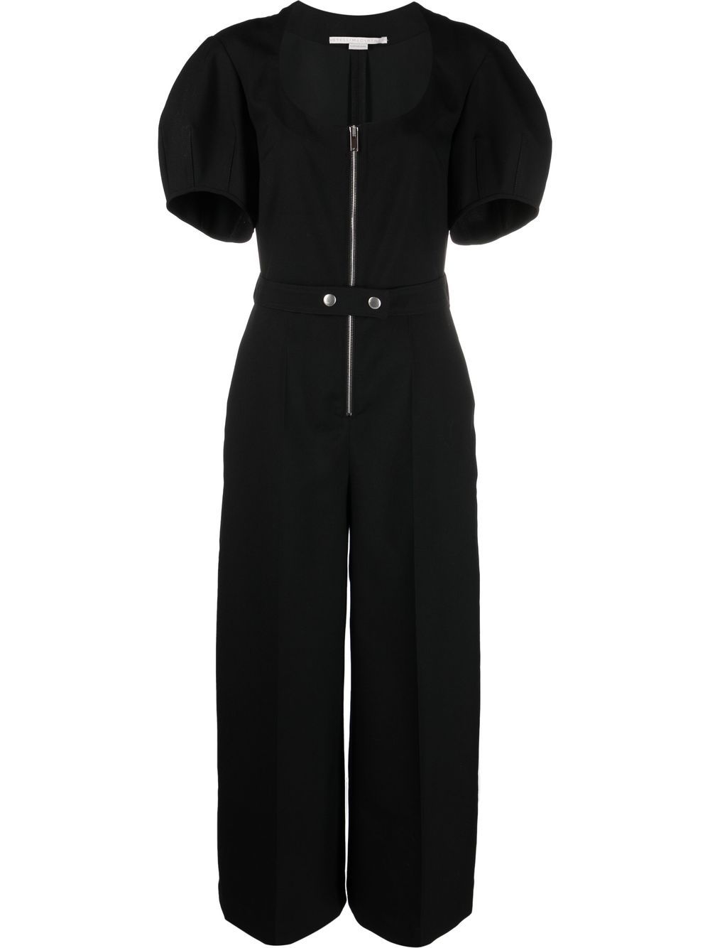 Puff-sleeve zipped wide-leg jumpsuit - Black
