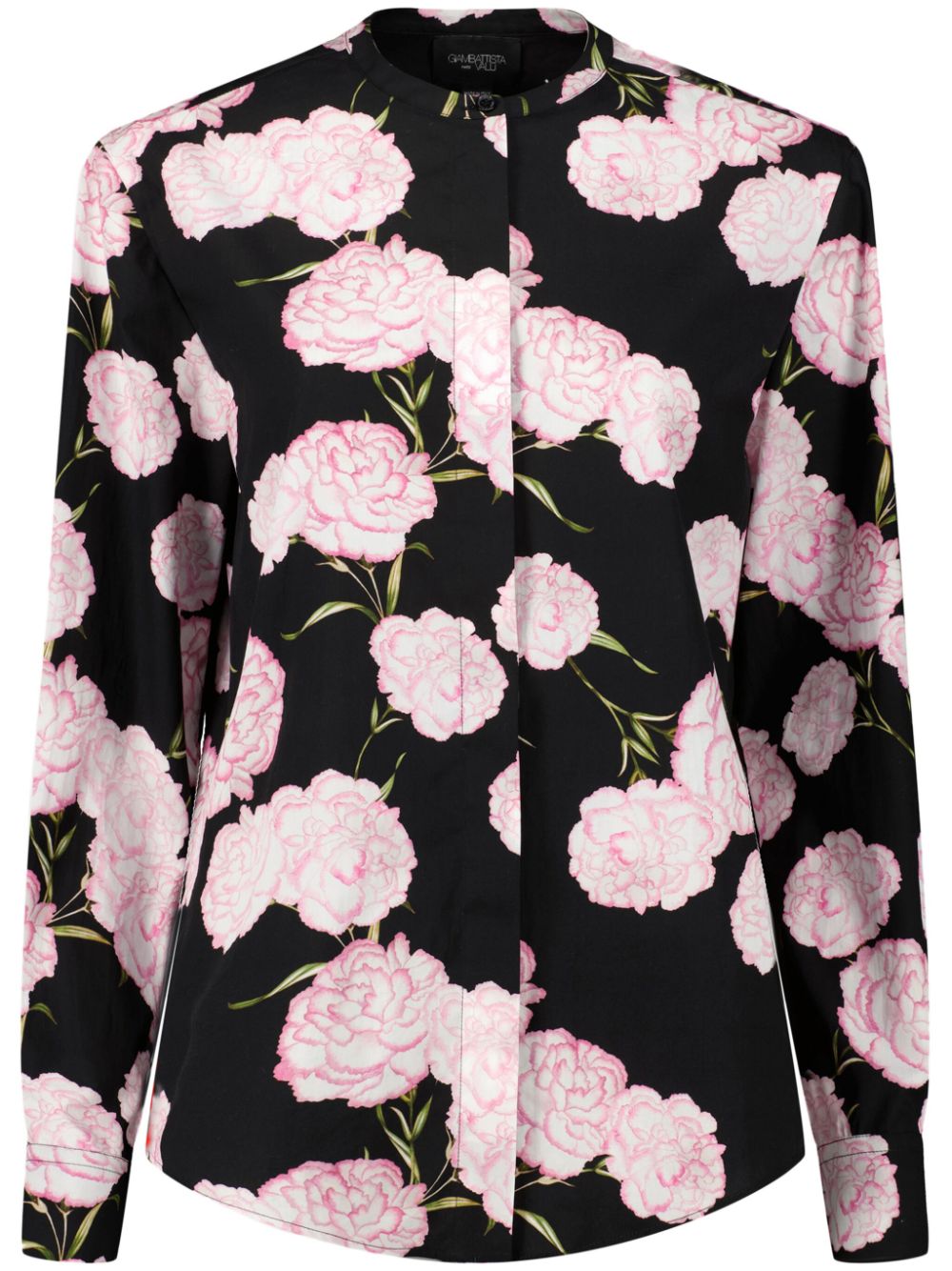 Floral-print collarless shirt - Black
