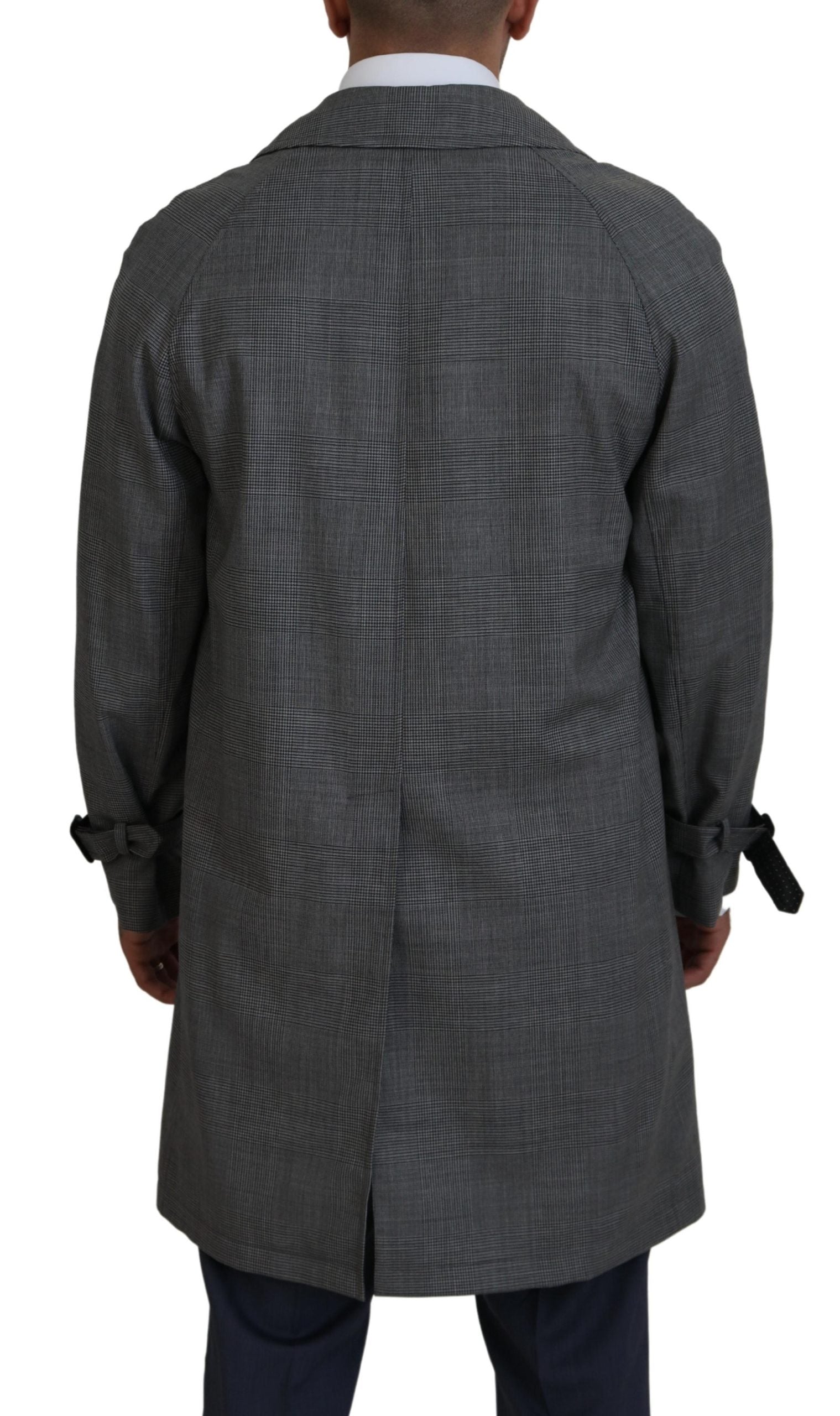 Wool Plaid Trench Coat — Gray