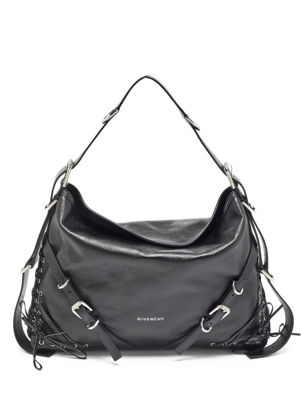 Leather lace-up detail shoulder bag - Black