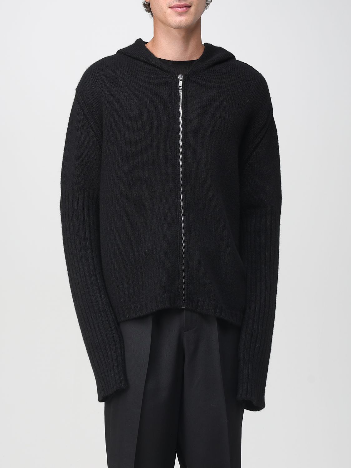 Hooded ribbed-cuff cardigan - Grey