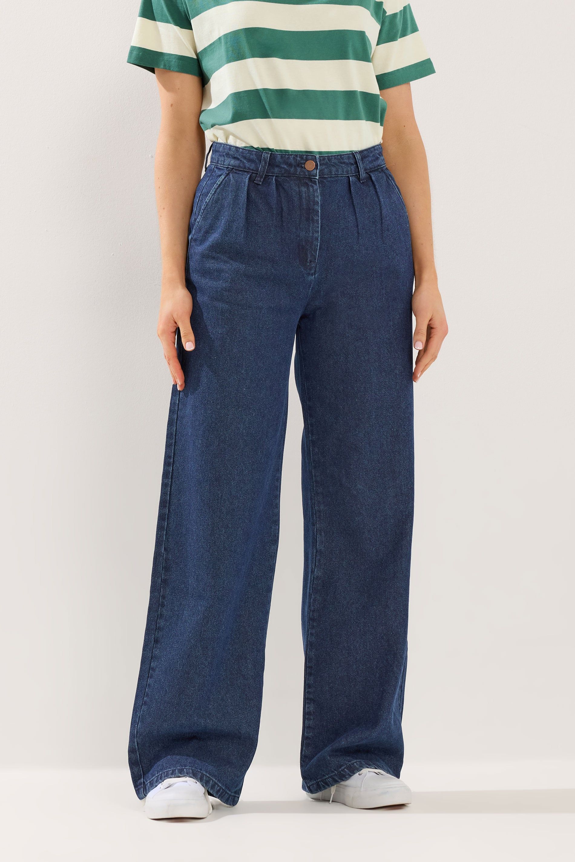 Long Tall Sally Tall Pleated Wide Leg Jeans In Indigo