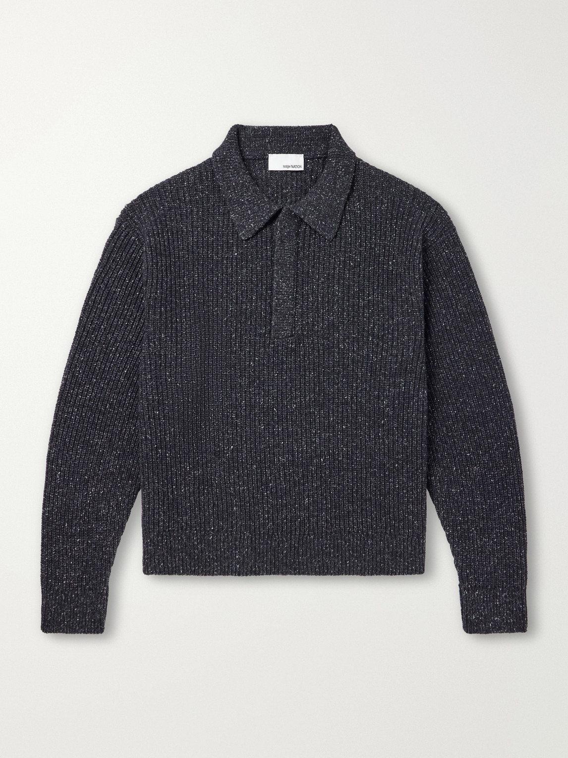 Ribbed-Knit Wool Polo Sweater