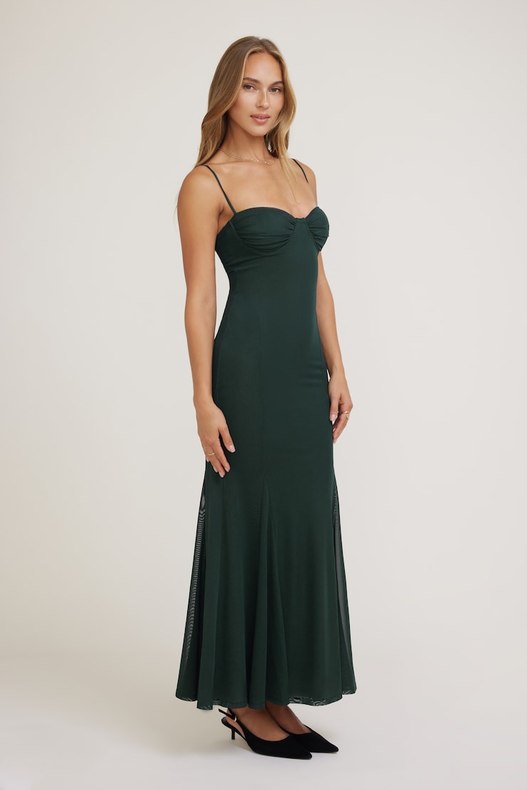 Monet Mesh Maxi Dress - Green - Women Clothing