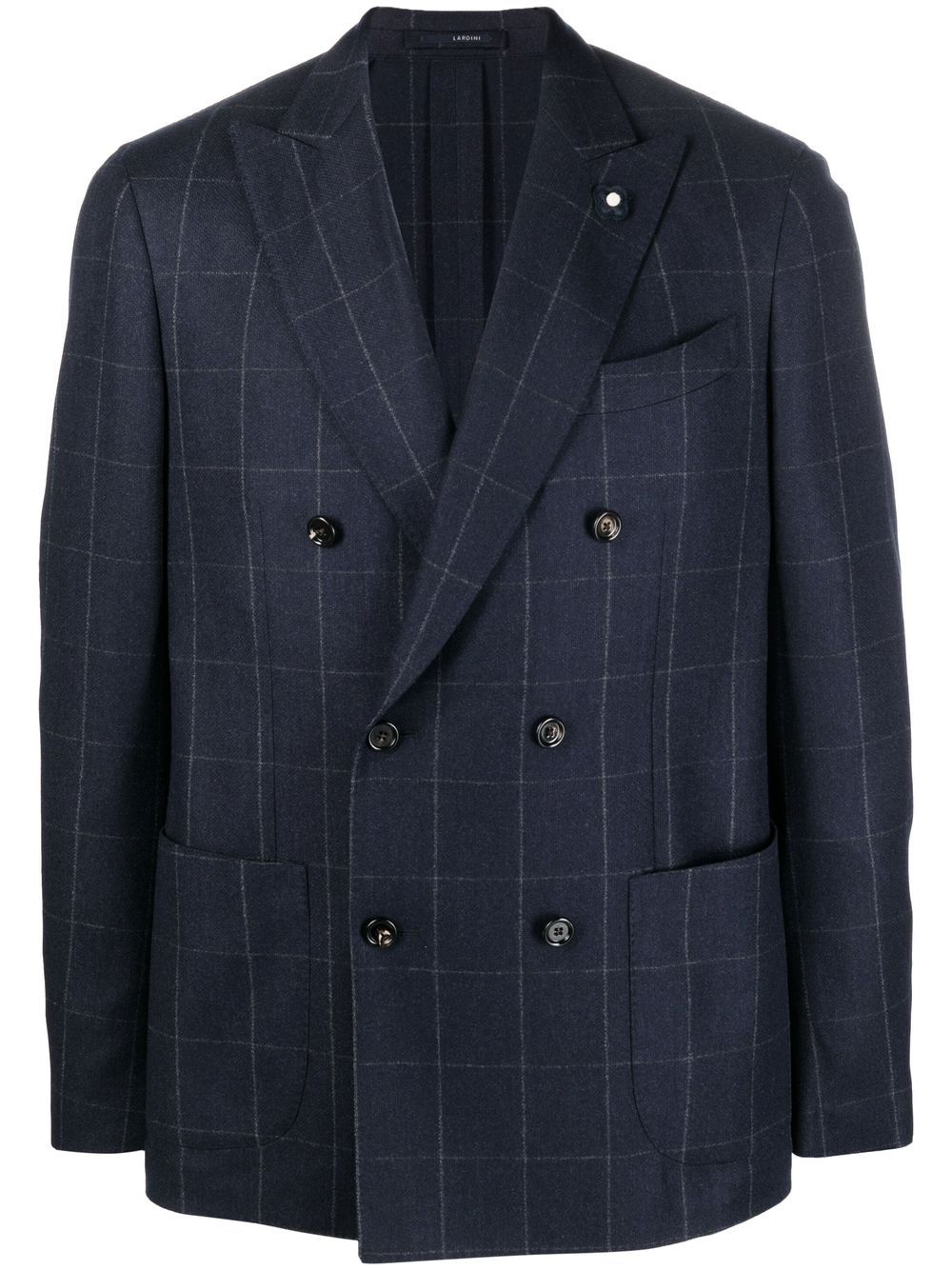 Double-breasted checked blazer - Blue