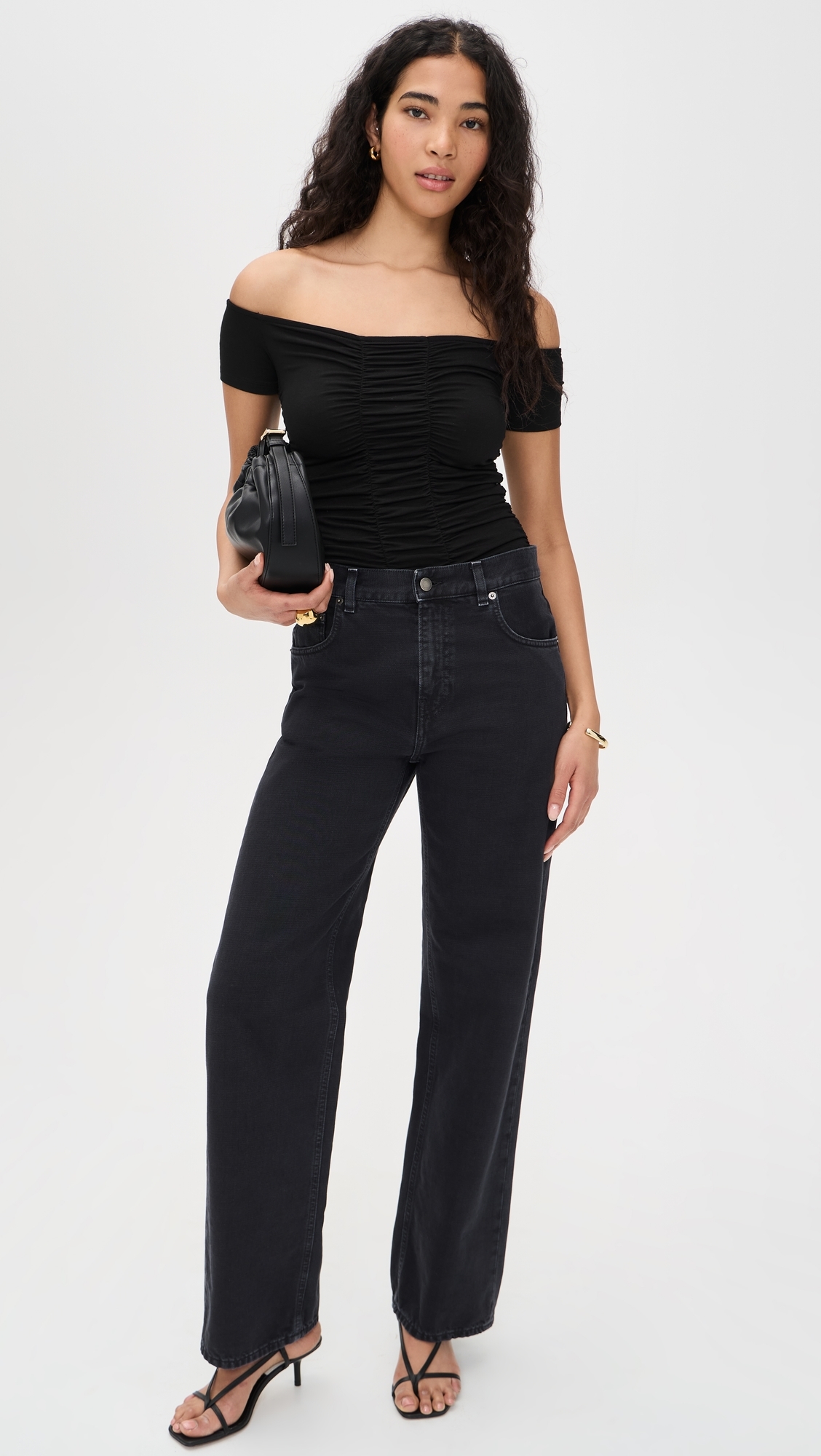 Baliegh Off Shoulder Ruched Bodysuit Black