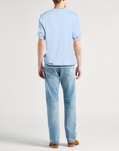 Man Sweater Sky blue Size 46 Cotton