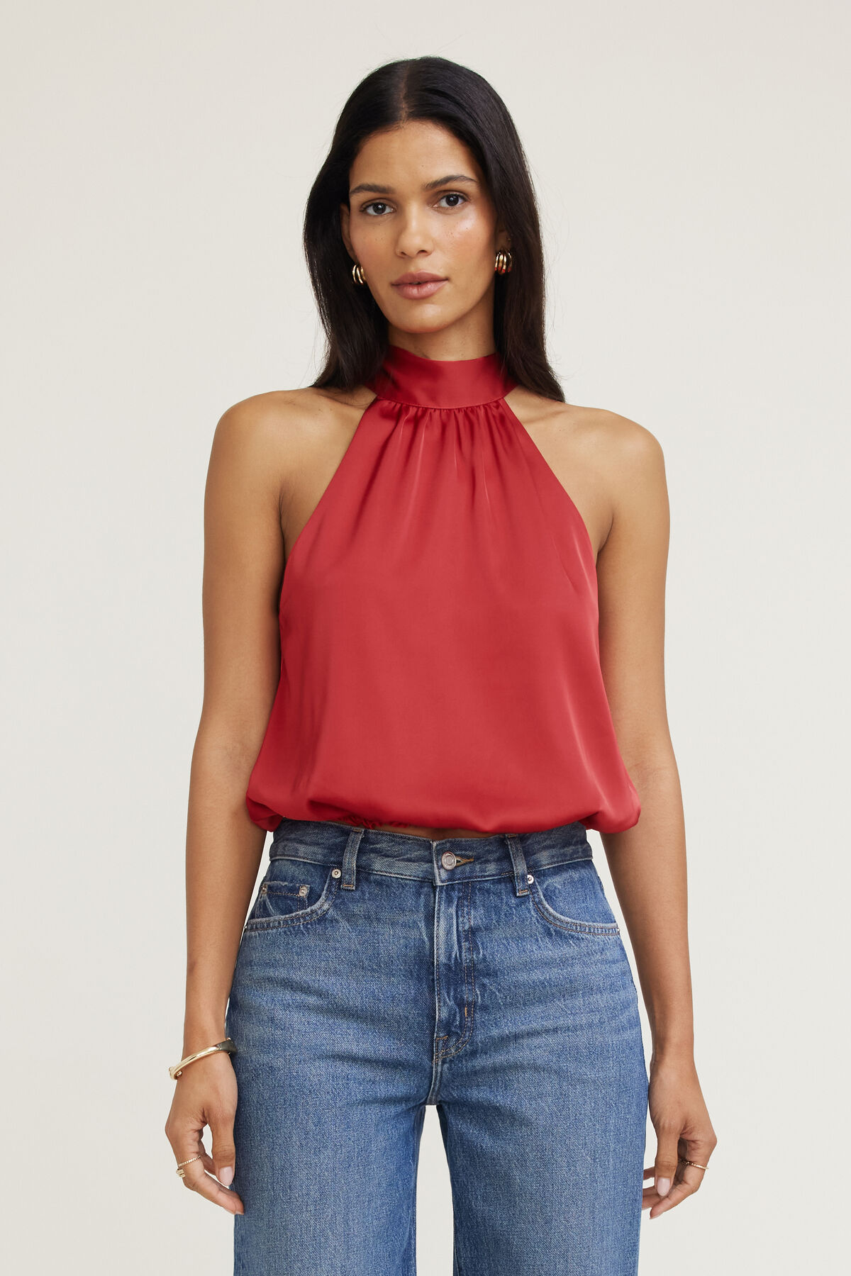 Bubble Satin Halter Blouse