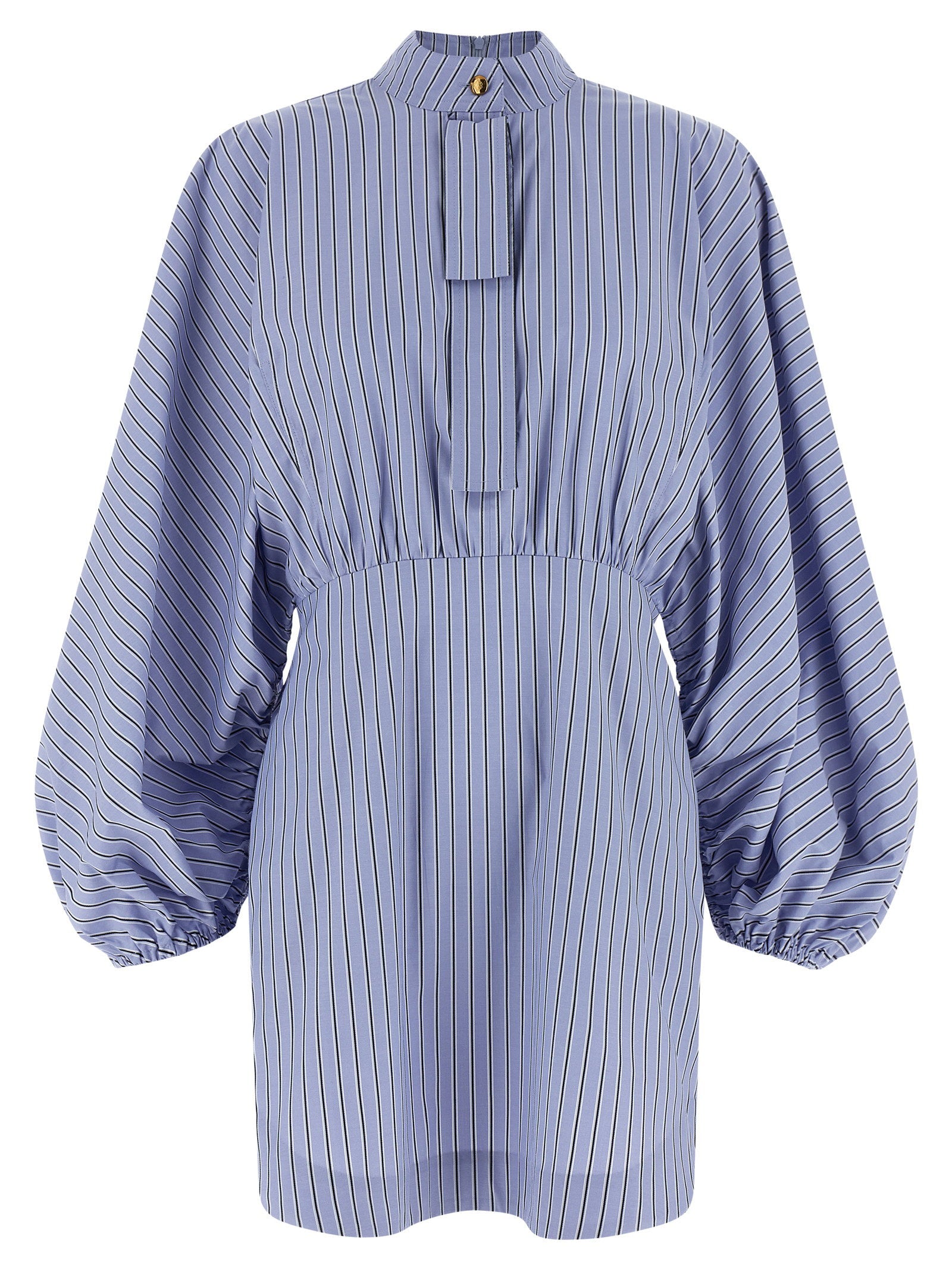 Striped Cotton Poplin Dress — Blue