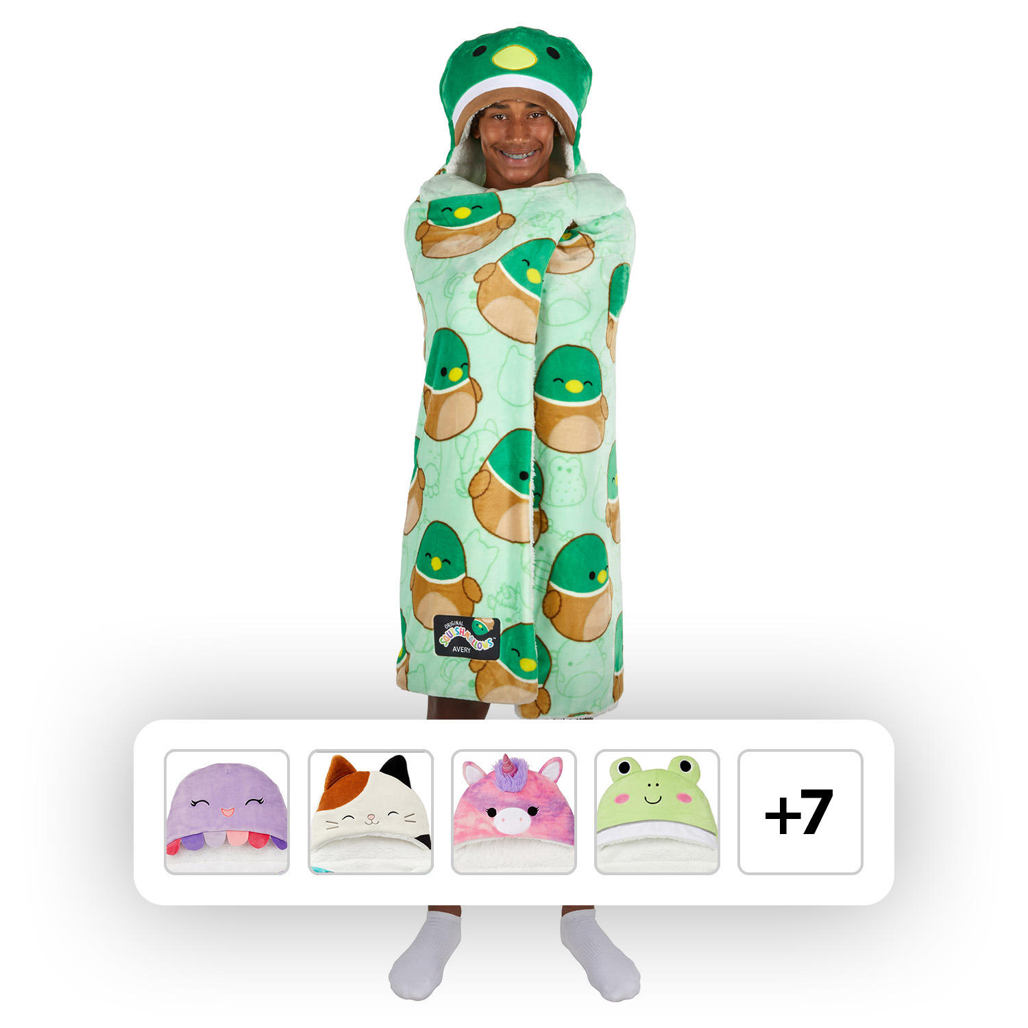 Squishmallows Hooded Throw Avery Duck:- Avery Duck