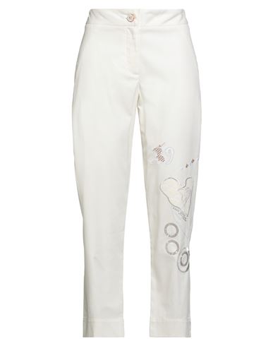 Woman Pants Off white Size S Cotton, Elastane